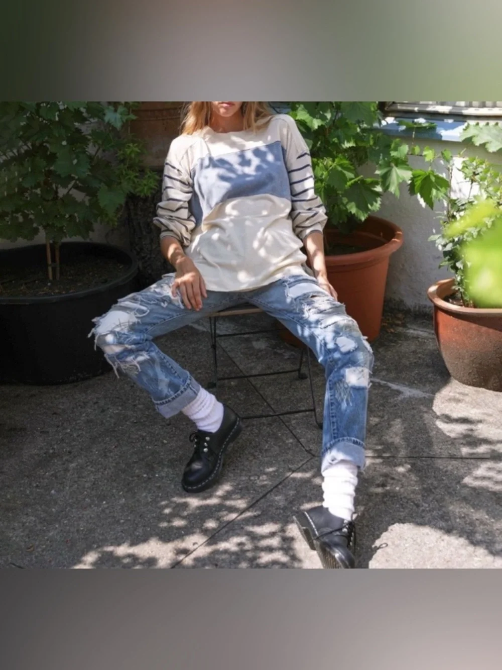 NWOT Free People We the Free Awesome Tee - ivory combo - XS - Picture 4 of 9